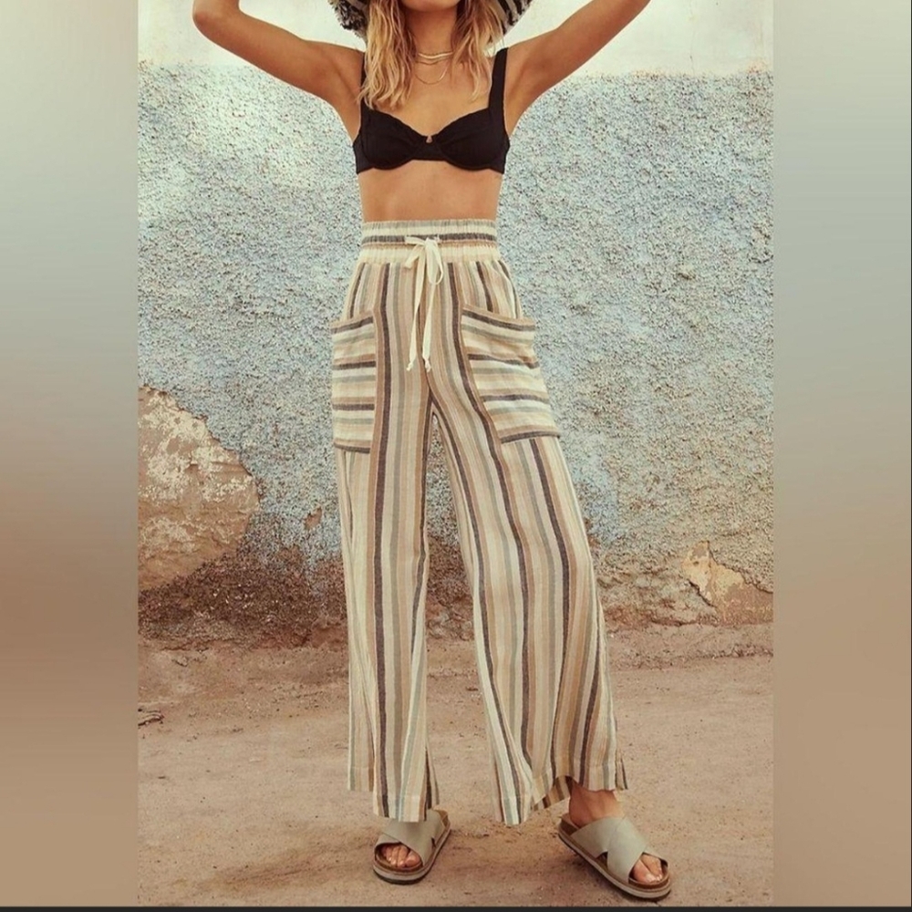 Free People Jones Beach Striped Wide-Leg Pants